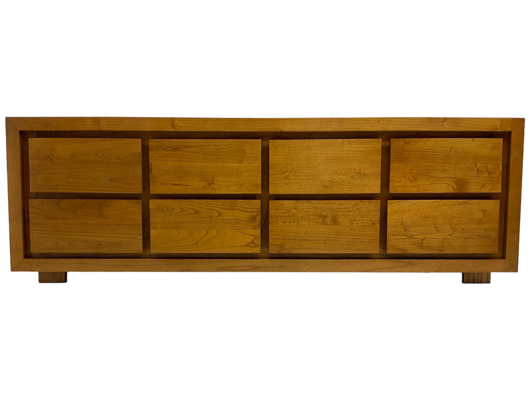 Sirene Design Ltd - contemporary solid ash 'Faro' sideboard or low unit, fitted with bank of eight uniform drawers, on square feet