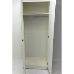 Ivory finish wardrobe, two doors enclosing fitted shelf and hanging rail, W74cm, H199cm, D54cm