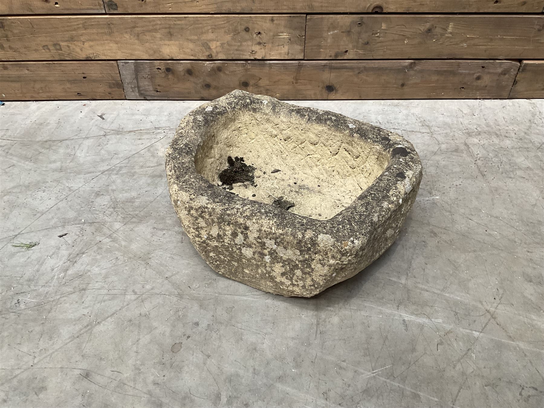 Collection of 9 decorative stone garden objects including sun dial small troughs mill stone and more,