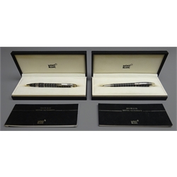  Writing Instruments - Montblanc Starwalker set of two fountain pen, '14k' gold nib and ballpoint pen, both boxed with warranty/service guide (2)   