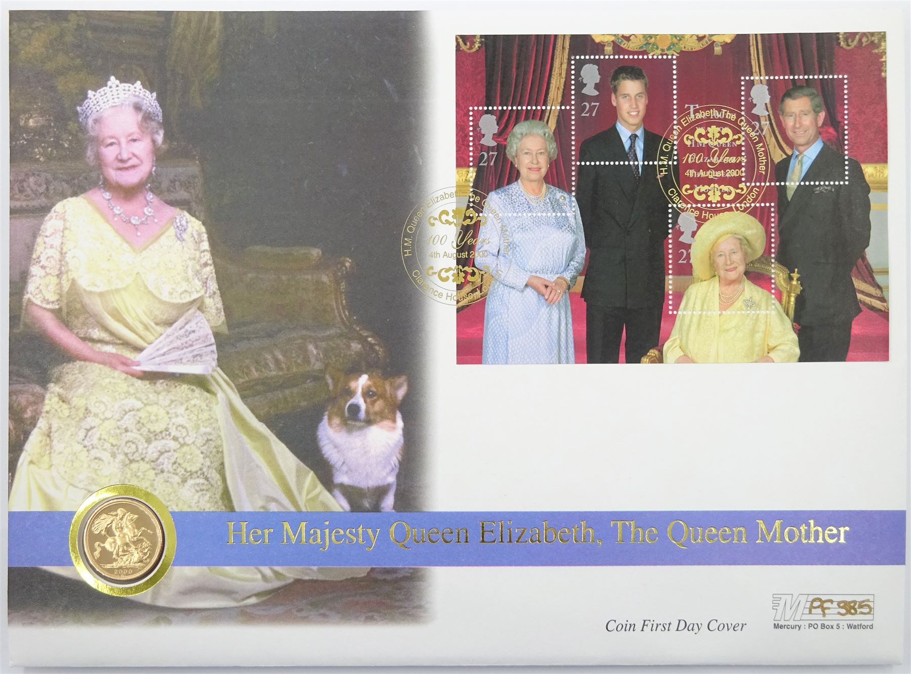 Queen Elizabeth II 2000 gold full sovereign coin, housed in a commemorative cover