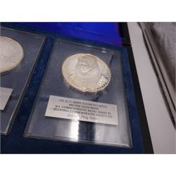 British Commemorative Society Ltd, set of six commemorative .999 fine silver proof medals, no. 13 to 18 , to include The Dunkirk Medal, The Captain Cook Medal, The Battle of Agincourt Medal, The Prince of Wales Investiture Medal, The Stonehenge Medal and The Queen Elizabeth Medal, each contained within clear perspex cases, in a silk lined fitted case