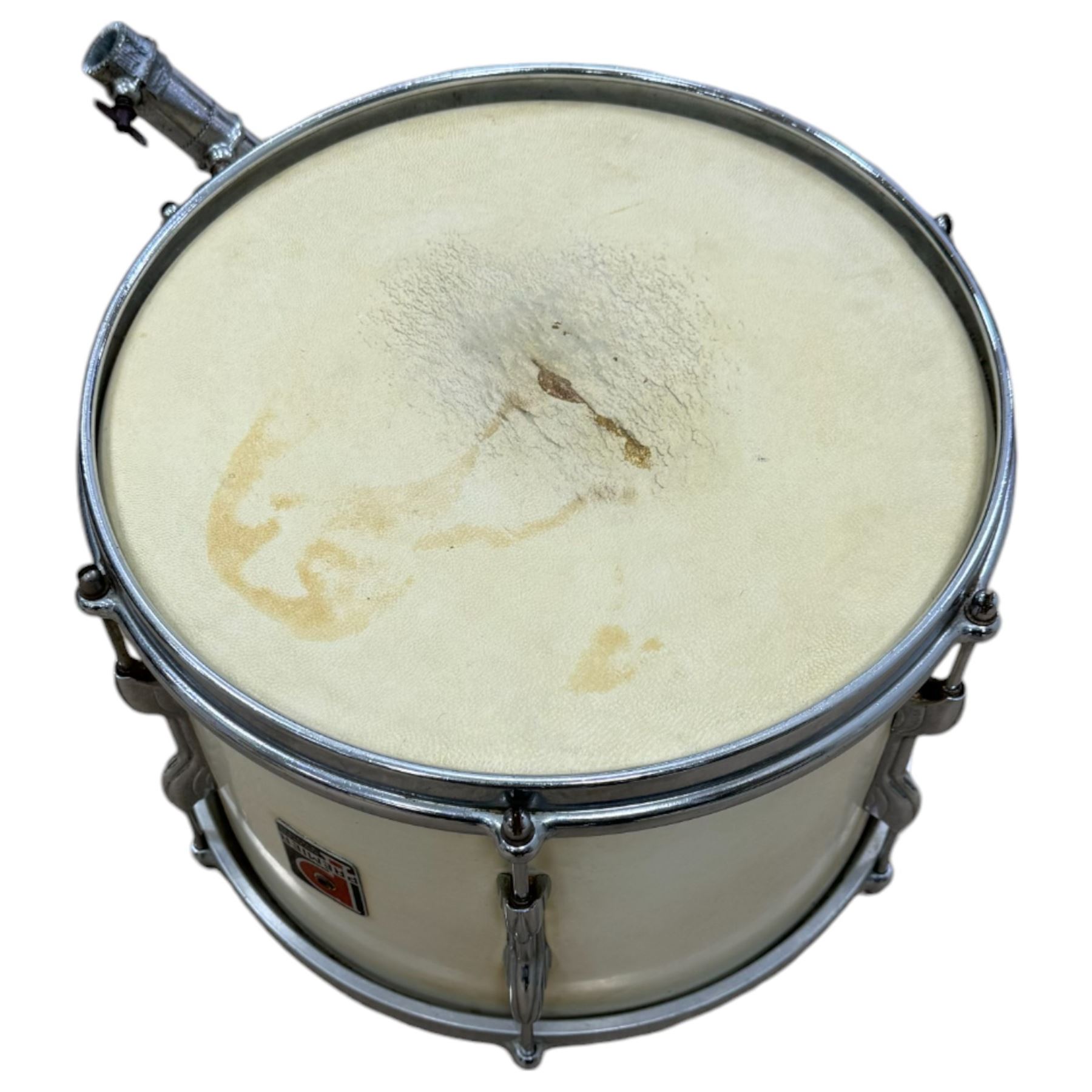1950s Premier drum kit, owned by Ken Golder the original drummer in the John Barry Seven, comprising bass drum, floor tom, mounted tom, two bongos, Zildjian high hats and ride cymbal, Superzyn crash cymbal and stands, with some original receipts for the kit addressed to Mr Golder

