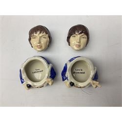 Fifteen Face Pots by Kevin Frances, all of music interest, to include the Beatles; Paul 'Kookoocachu', 'Love Is All You Need', 'Octopus's garden', 'While My Guitar Gently Weeps', 'All You Need Is Love' and 'Everybody's talking and no one says a word', Elton John; I'm still standing, Buddy Holly; 'That will be the day', David Bowie 'We can be heroes' , Mick Jagger prototype colour type etc, all boxed  