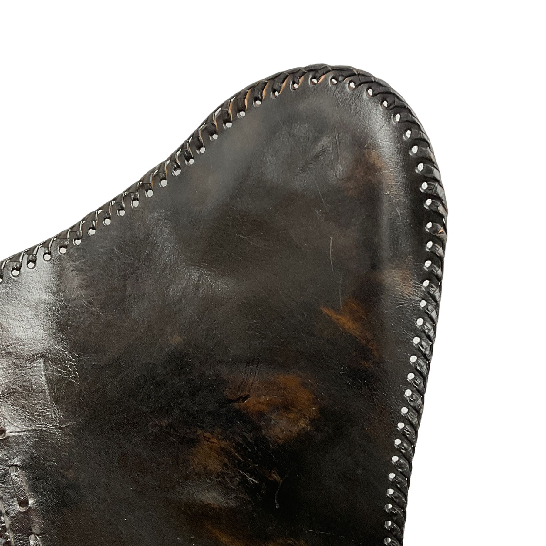 Stitched leather butterfly chair, on metal base