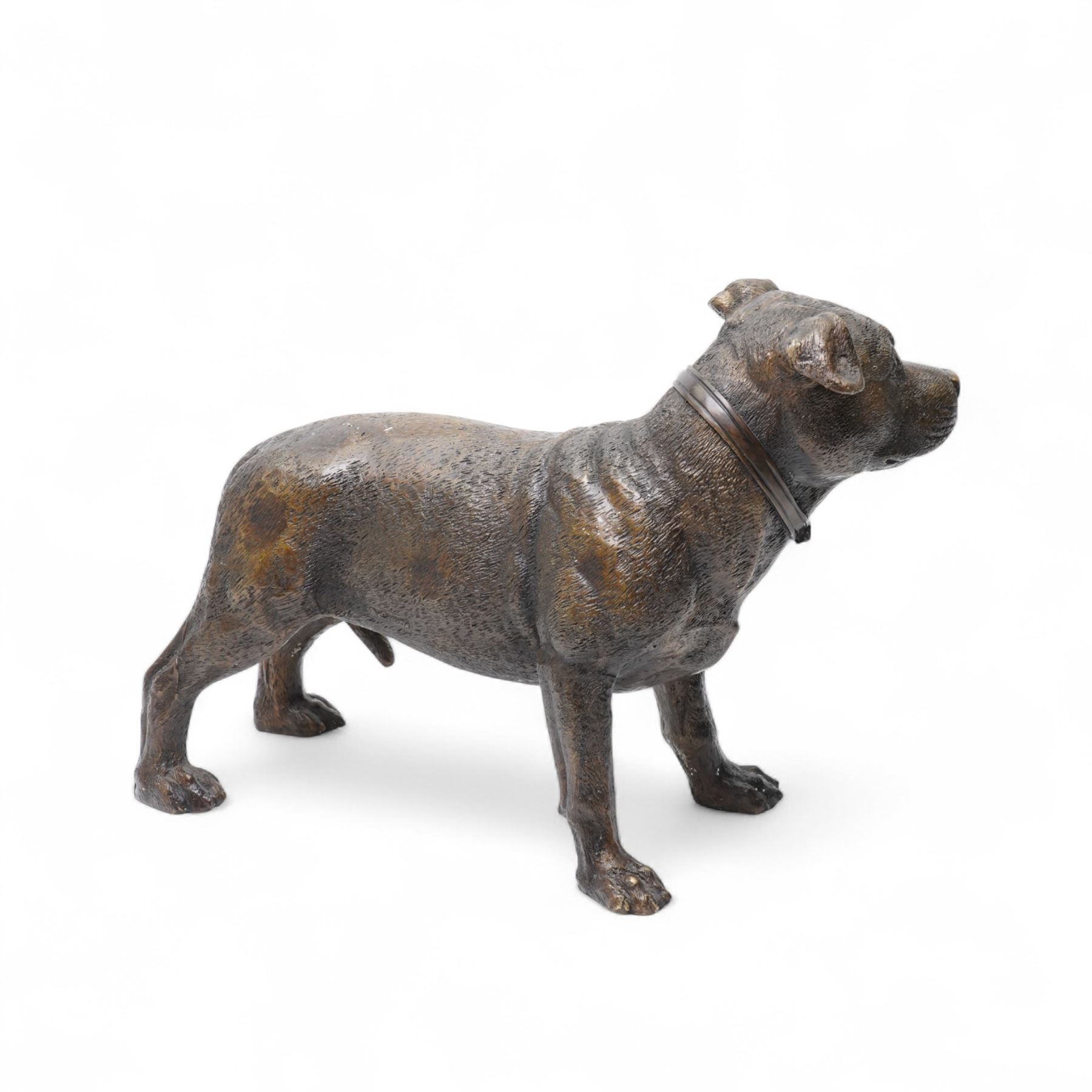 Leonardo - Large 20th century bronze figure of a Staffordshire Terrier L43cm