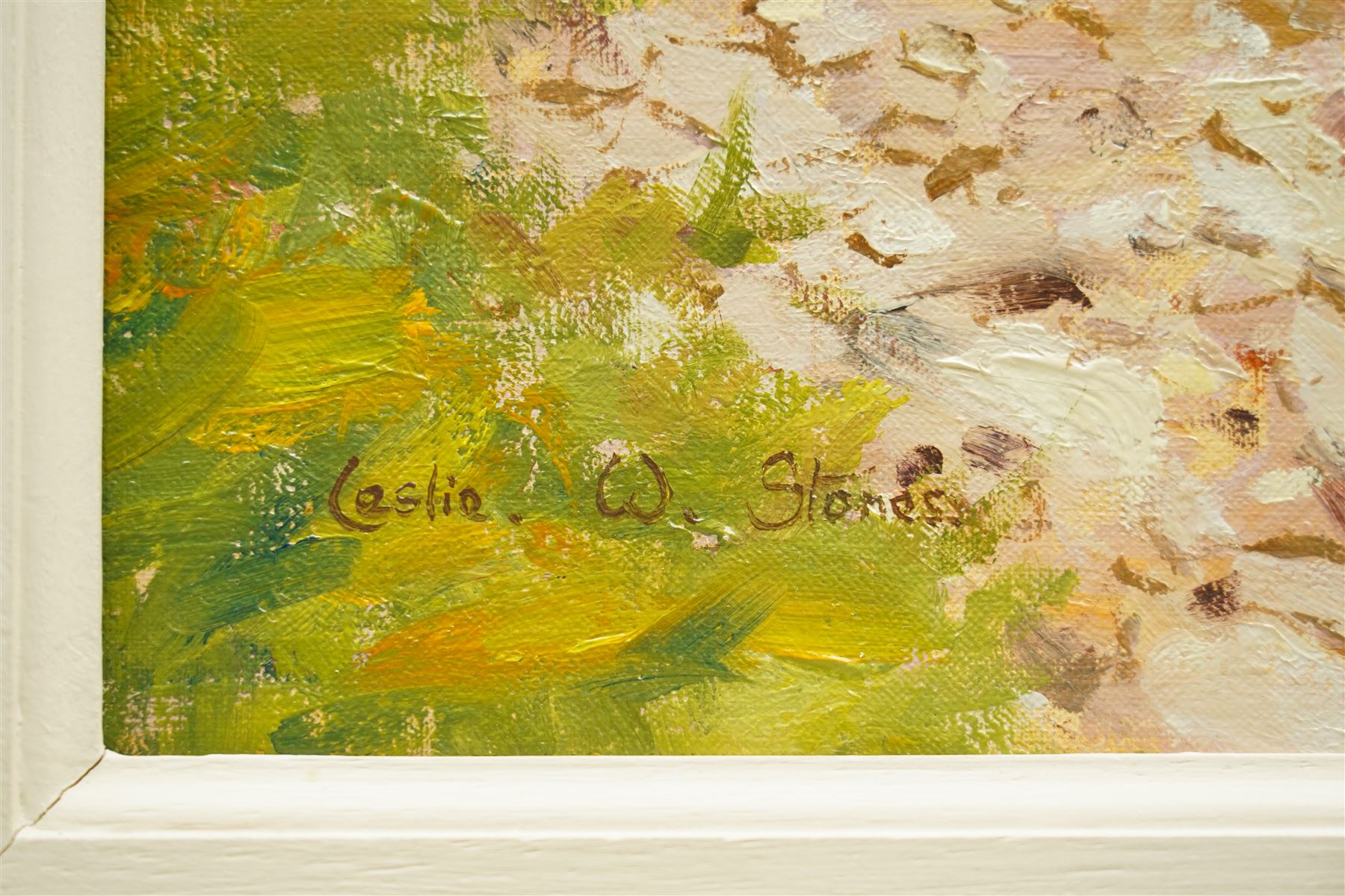 Leslie W Stones (British 20th century): 'A Day by the River', oil on canvas signed, titled verso 45cm x 60cm