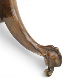 Georgian style mahogany cheval mirror, arched rectangular mirror plate within a moulded frame, on turned supports with brass adjustment mounts, raised on downswept supports terminating in claw feet