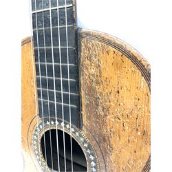 19th century and later parlour guitar, probably French, with mother of pearl inlaid decoration, L90cm