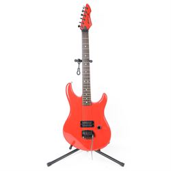 1980s American Peavey Nitro I hand-made electric guitar with Kahler tremolo, in bright red finish, serial no. 02786479, L97cm, in Gear4Music soft carry case