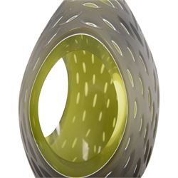 Richie Alli; Diamond cut green glass sculpture, signed to the base, H26cm