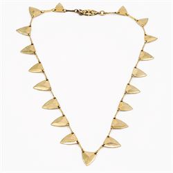 Gold graduating shield design link necklace, stamped 9ct