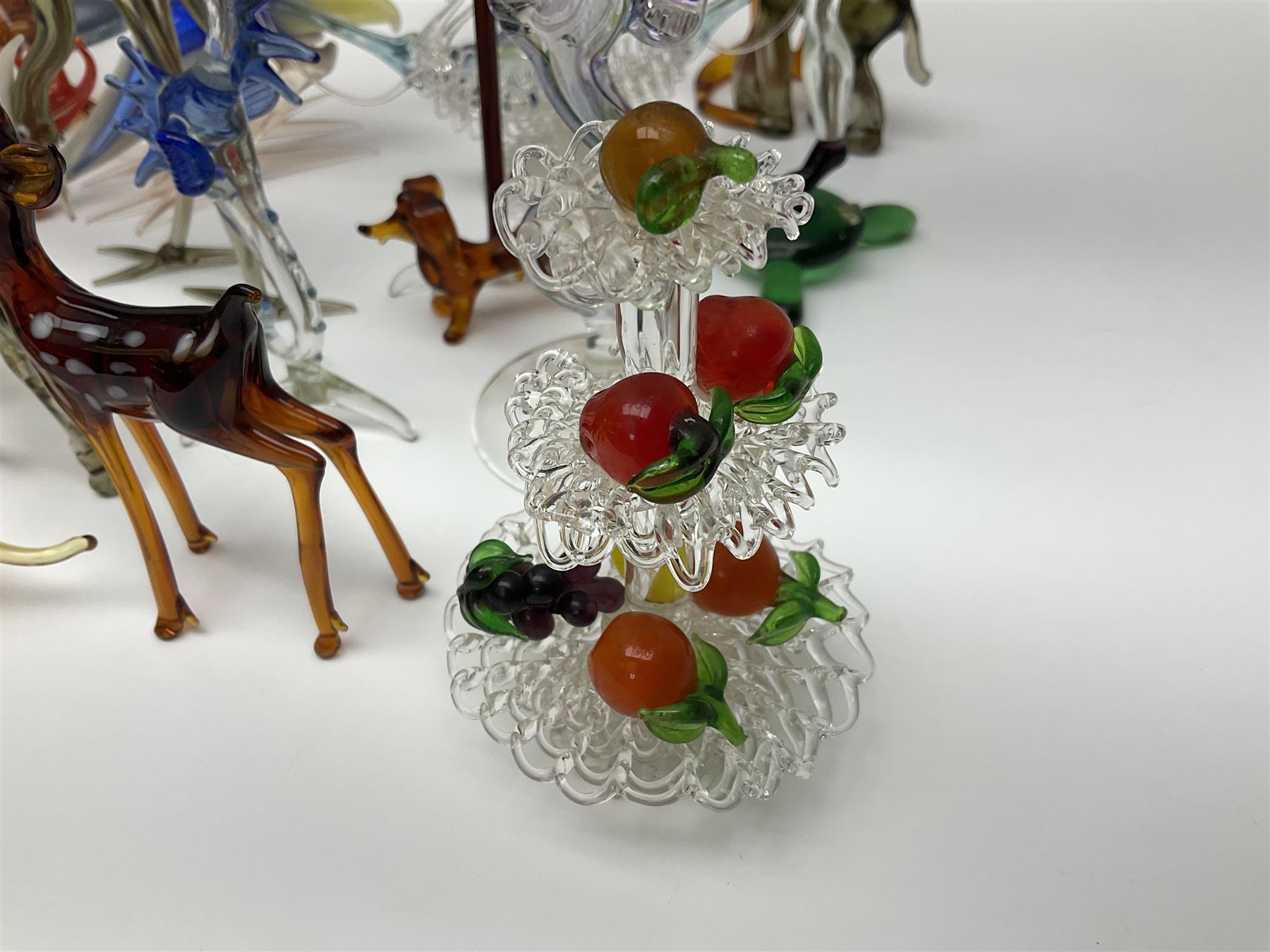 Large collection of hand-blown glass animals and figures, to include fish, birds, cats, dogs, monkeys etc