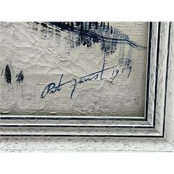 Pat Faust (British fl.1950-2000): Ravenscar Snowy Landscape, oil on canvas signed and dated 1959, 45cm x 100cm
