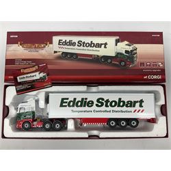 Corgi Eddie Stobart - three Hauliers of Renown lorries; CC13722 Scania R Fridge Trailer; CC15202 MAN XLX; and CC15207 MAN TG-X (XL) Fuel Tanker; all boxed (3)