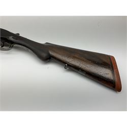 Lincoln Jeffries 12-bore side-by-side double barrel lightweight boxlock non-ejector sporting gun,  out-of-proof 66cm damascus barrels with sunken ribs, profusely engraved action, Prince of Wales walnut stock with chequered pistol grip and fore-end and thumb safety, sling swivels under barrel and stock, serial no.2139(?), L107.5cm overall RFD ONLY