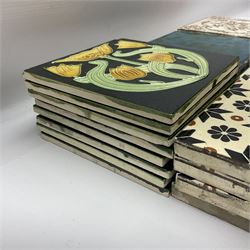 Collection of Victorian and later tiles to include floral and tube line examples