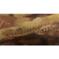 James Barenger Jnr. (British 1780-1831): Spaniel in Upland Landscape, oil on canvas signed and dated 1823, 23cm x 30.5cm
Provenance: with John Mathieson & Co. Edinburgh, label verso  