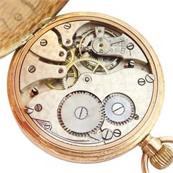 Early 20th century 9ct gold open face keyless lever pocket watch, white enamel dial with Roman numeral hour markers and subsidiary seconds dial, case by 	Stockwell & Co, London import mark 1925