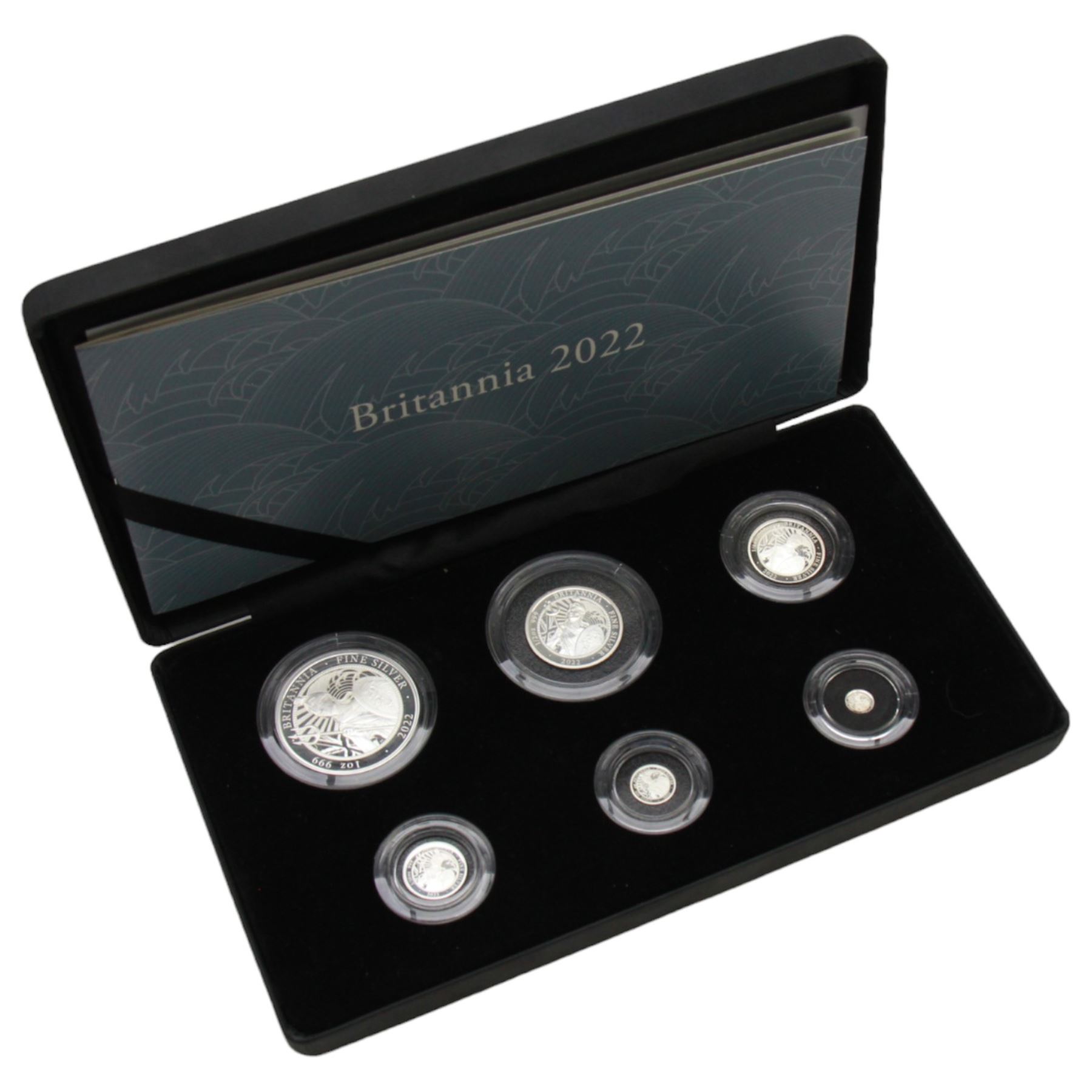 The Royal Mint United Kingdom 2022 silver proof Britannia six-coin set, cased with certificate