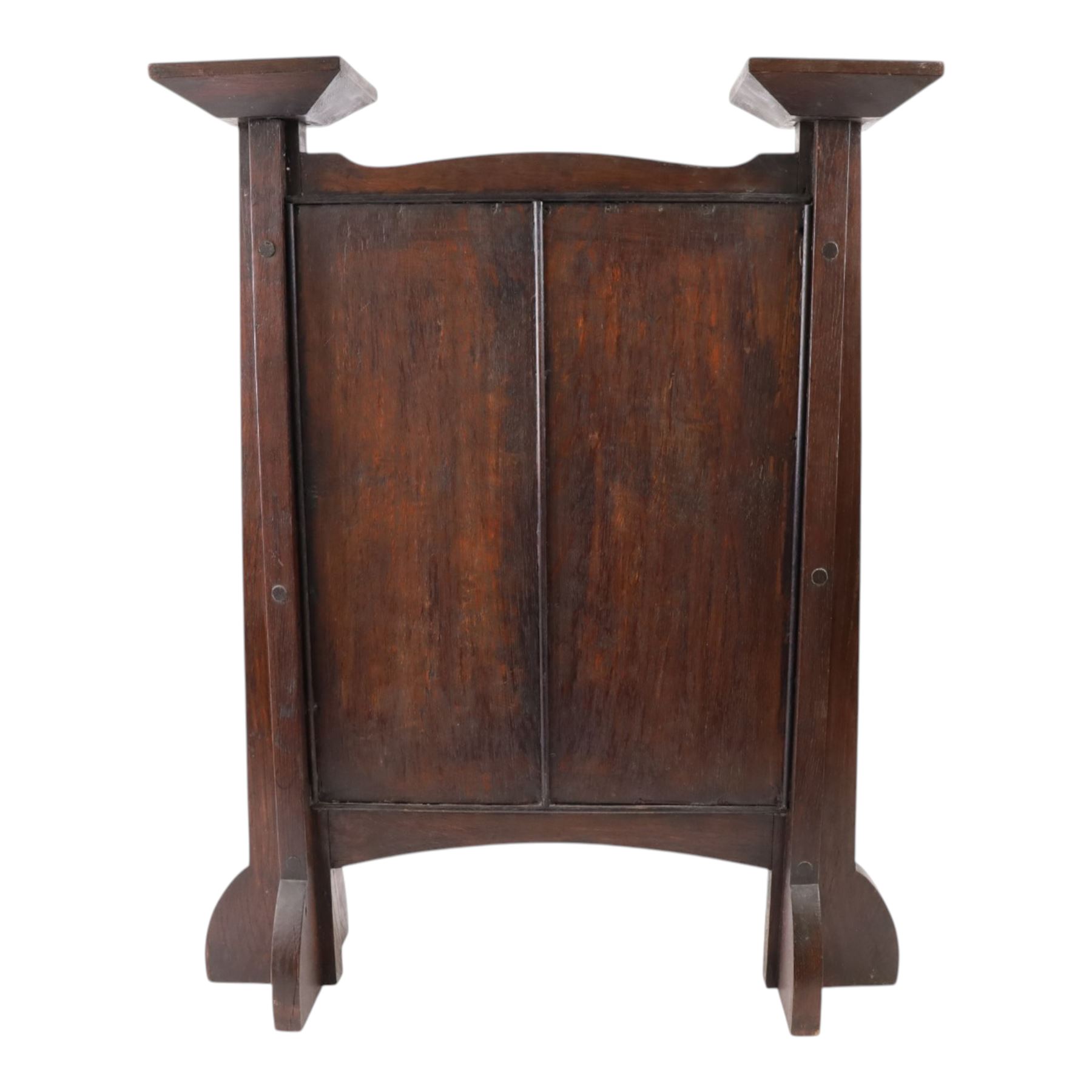 Art and Crafts carved  oak firescreen, the rectangular panel carved with Art Nouveau flowers and foliage, H84cm