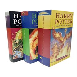 Three Harry Potter first edition hardbacks comprising Order of the Phoenix, Half Blood Prince and the Deathly Hallows