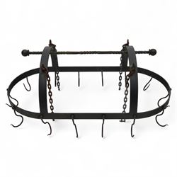 Early 20th century wrought iron hanging kitchen pan rack | Antique ...