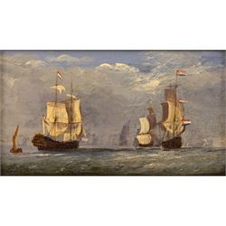 Circle of John Ward of Hull (British 1798-1849): British and Dutch Ships at Sea, pair oils on panel unsigned 13cm x 23cm (2)