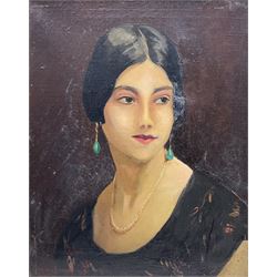 Philip Naviasky (Northern British 1894-1983): Portrait of a Young Lady with Jade Drop Earrings, oil on canvas signed and dated 1928, 49.5cm x 39.5cm