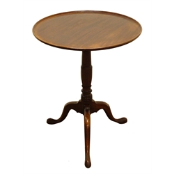  George lll mahogany tripod table, dished circular tilt top on slender vase turned column support with three cabriole legs, D59cm, H72cm (MAO1203)  