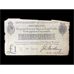 United Kingdom of Great Britain and Ireland Bradbury second issue one pound banknote ‘G1 48 No.84511’