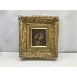 After Bartolomé Esteban Murillo (Spanish 1618-1682): 'Grape and Melon Eaters', oil on tin signed 'Murillo', in ornate gilt frame 19cm x 16cm