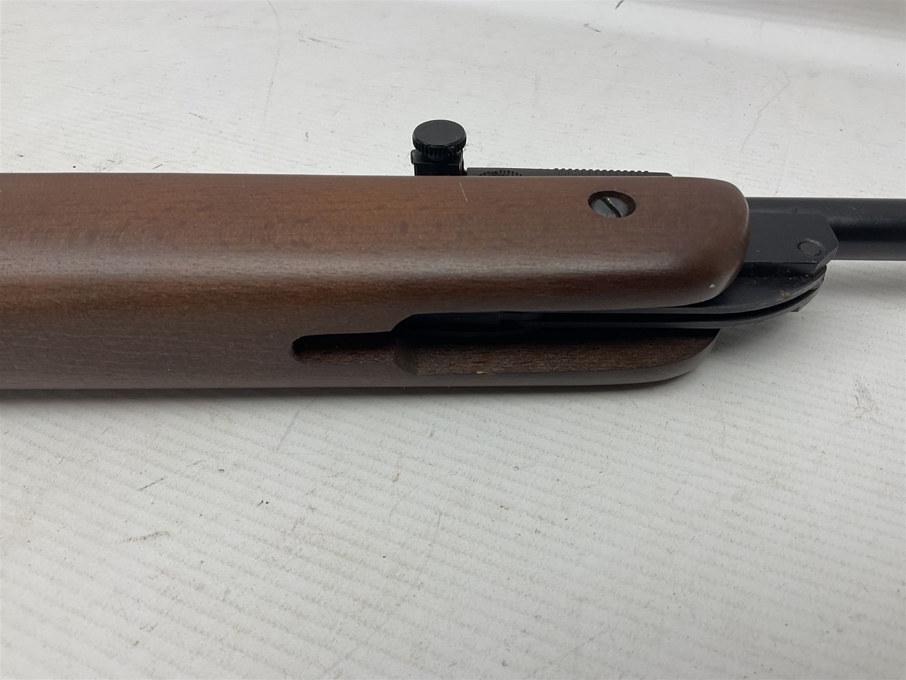 BSA Meteor .22 cal. air rifle with break-barrel action, serial no.TH80547, L106.5cm overall; in original box with accessories. NB: AGE RESTRICTIONS APPLY TO THE PURCHASE OF AIR WEAPONS.