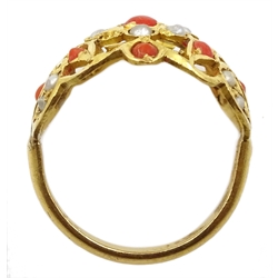 22ct gold coral and pearl open work design ring