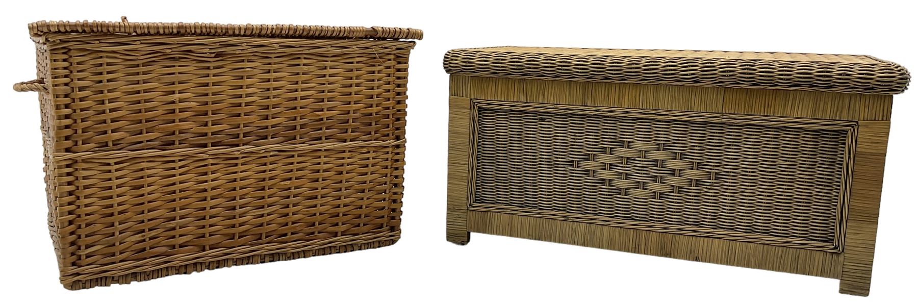 Rectangular wicker basket (L67cm, D51cm, H45cm; and a wicker blanket box (L85cm, D46cm, H43cm)