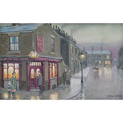 Steven Scholes (Northern British 1952-): 'The Red Lion Pub - North Manchester 1962', oil on canvas signed, titled verso 20cm x 30cm