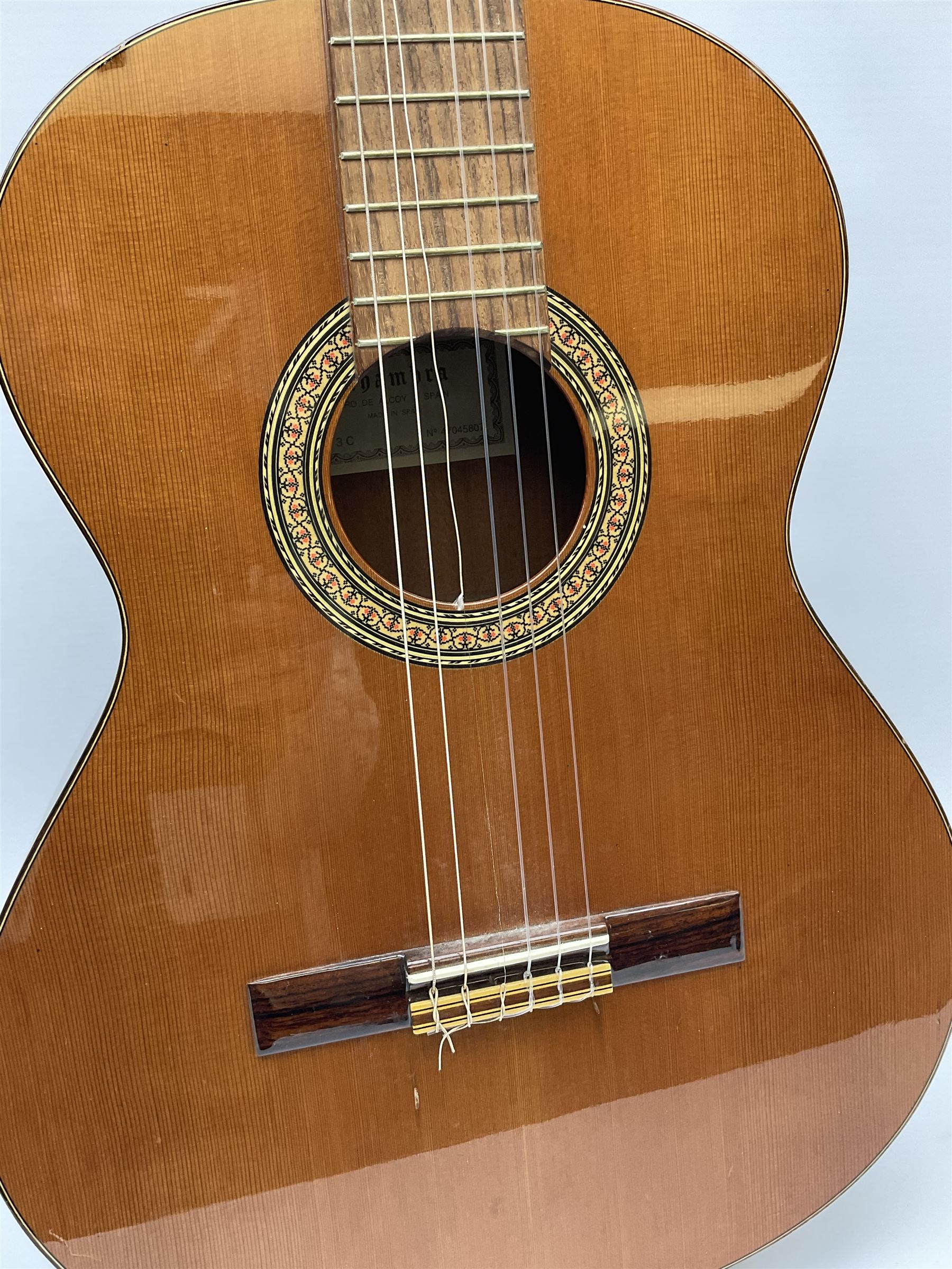 Alhambra Muro De Alcoy Spanish acoustic guitar No.47045807 with mahogany back and sides and spruce top L101cm, in carrying case with Seiko metronome and Chromatic Tuner