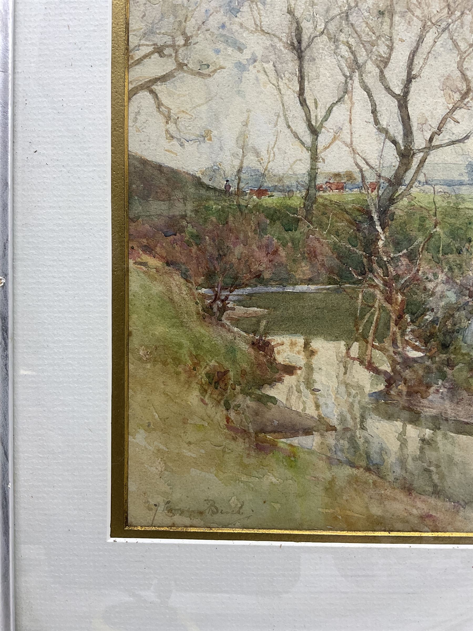 Samuel John 'Lamorna' Birch (Newlyn School 1869-1955): View Towards a Town, watercolour signed 24.5cm x 17cm 