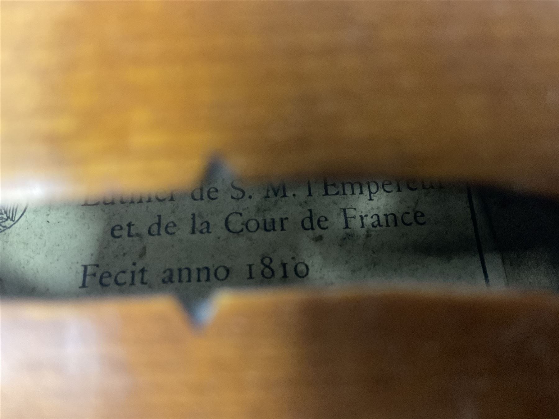 Four violins 1/8th size; half size with Nicolas Bertholini label; three-quarter size with Stradivarius copy label; and full size with Marquis De L'Air label (4)