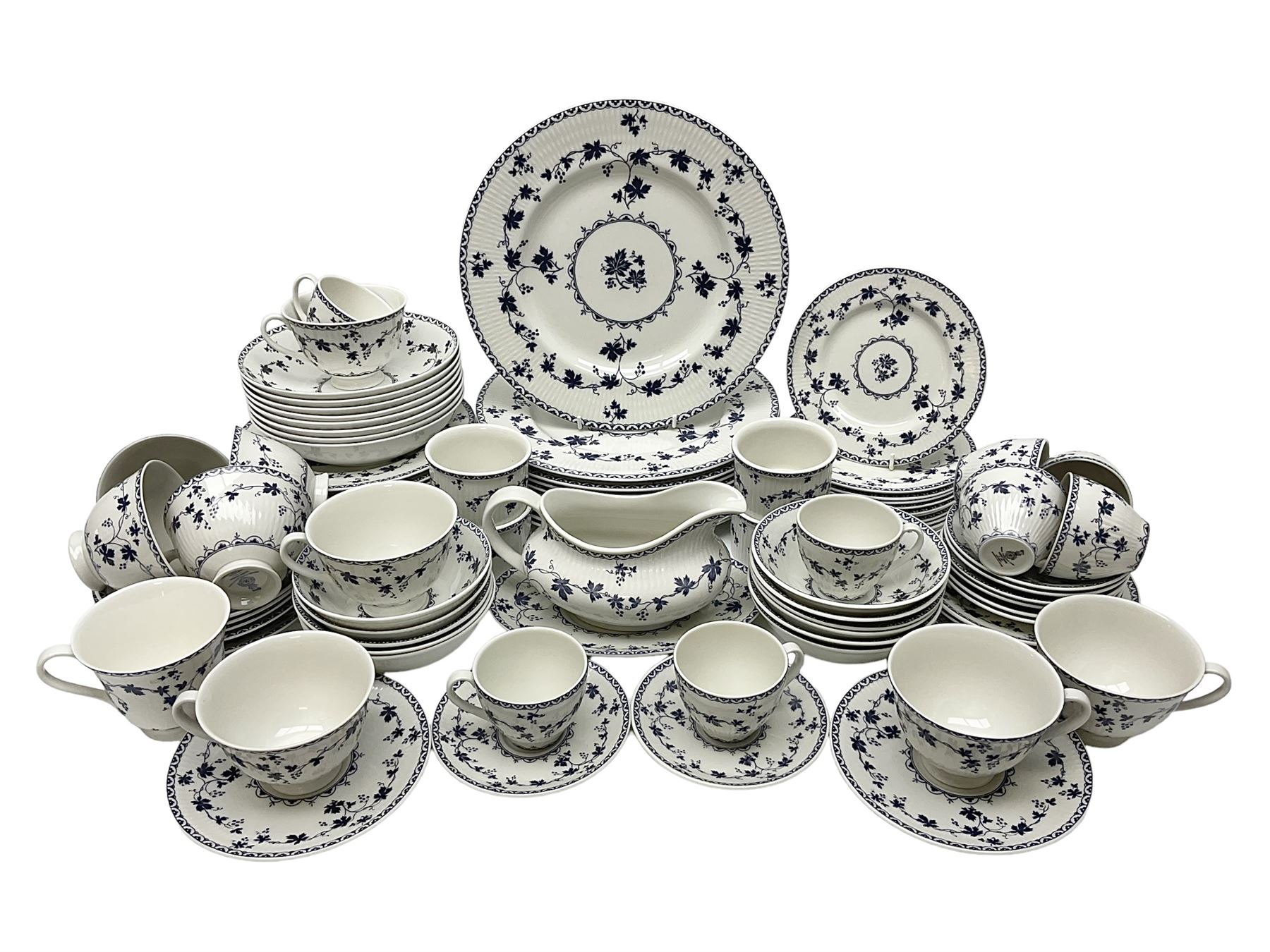 Royal Doulton Yorktown pattern part tea and dinner service, to include ten dinner plates, nine side plates, eight soup bowls, nine teacups and saucers, sauce boat and saucers etc (90)