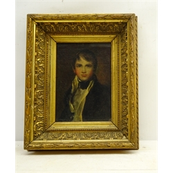  English School (19th century): Portrait of a Young Man, oil on canvas laid on panel unsigned17cm x 12cm  