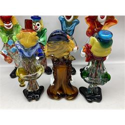 Large quantity of Murano glass clowns, to include larger examples, in two boxes