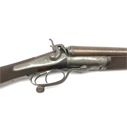 19th century James Woodward 64 St. James's Street London 12-bore side-by-side double barrel hammer shotgun with screw under lever opening and patent action, walnut stock with chequered grip and 76cm damascus barrels, No.3186, L117cm overall SHOTGUN CERTIFICATE REQUIRED