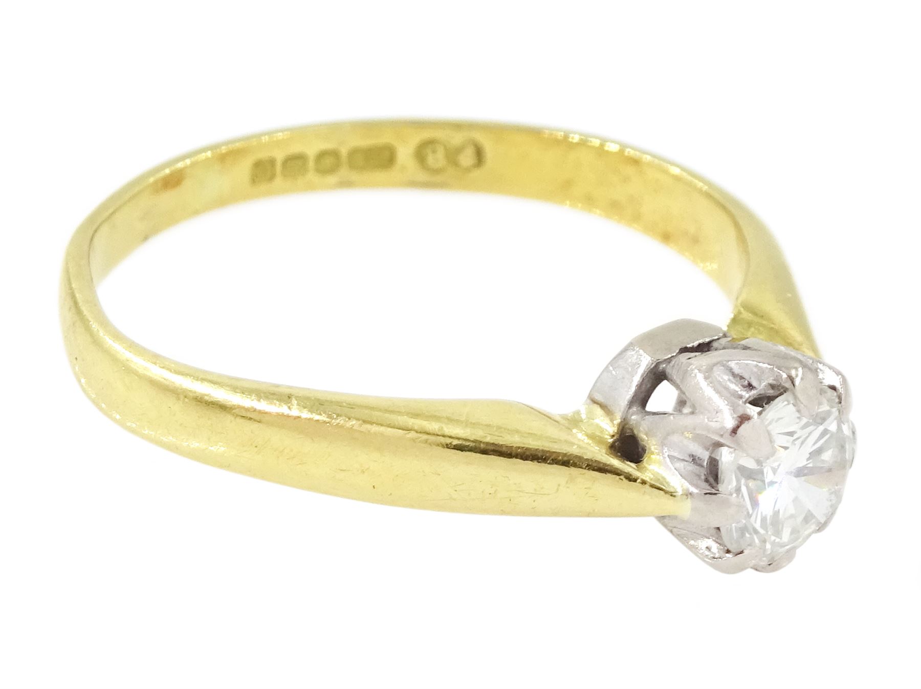 18ct gold diamond ring, eight claw set with a single round brilliant cut diamond of approx 0.40 carat, Sheffield 2002