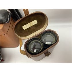 No2 folding autographic brownie, Exakta Varex IIb camera, brass three draw telescope, H.H. Son Ltd binoculars, Carl Zeiss Jena Jenoptem 7x50W binoculars etc