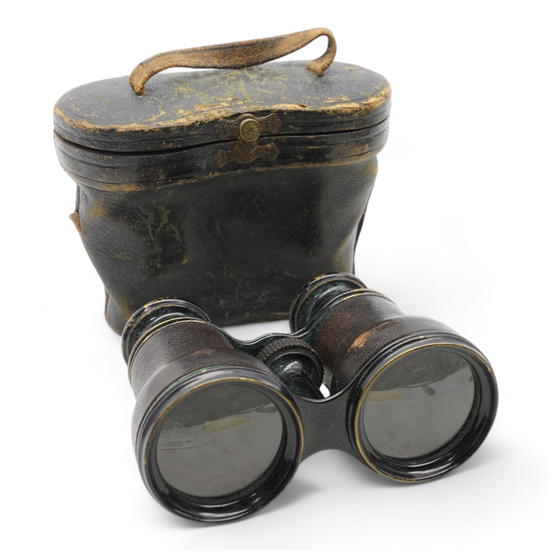 Pair of WW2 German binoculars marked Cag Dienstglas 6x30, 111300, H/6400 and a pair of cased binoculars (2)