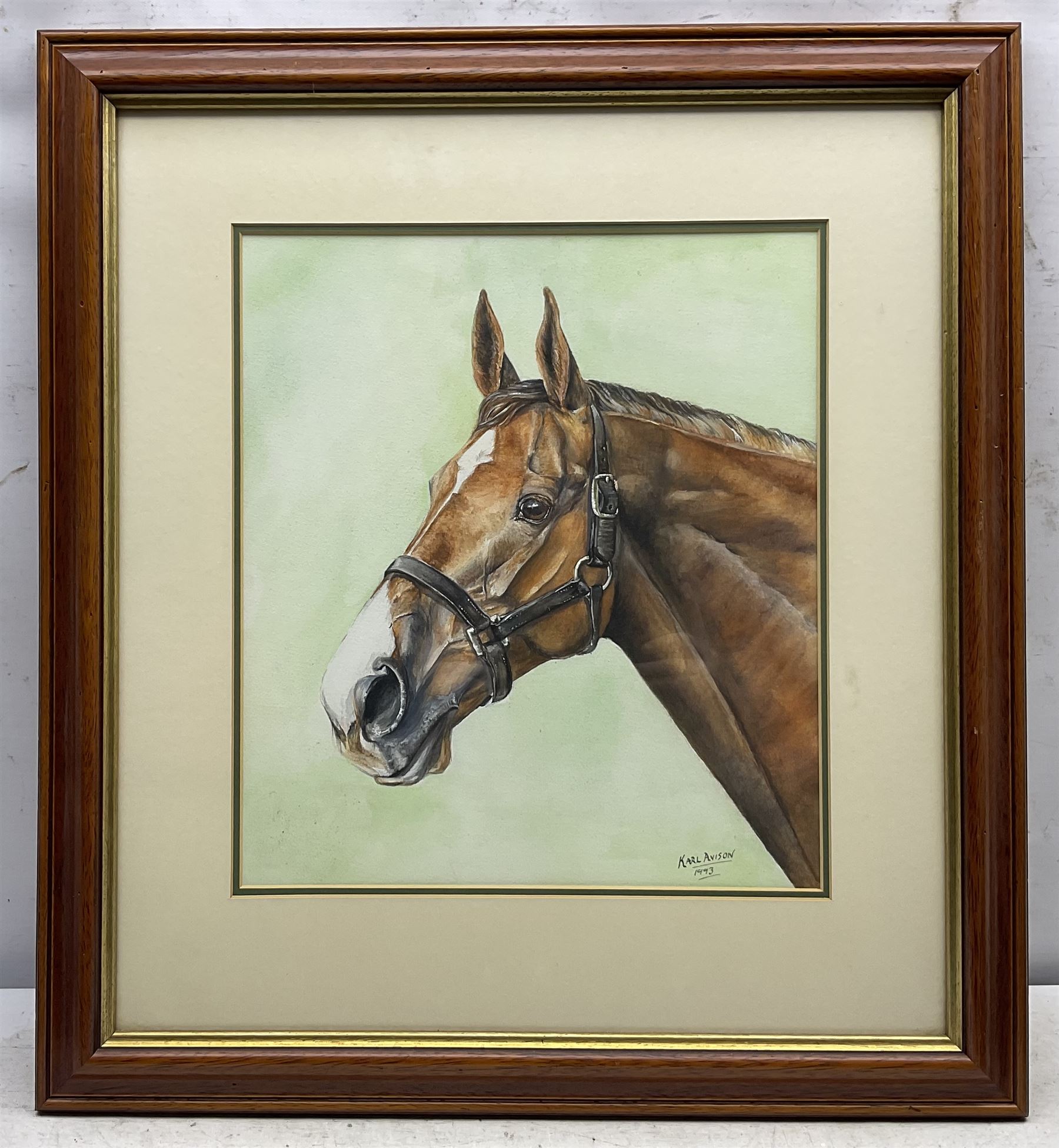 Edward McDaid (British 20th Century): 'Snowball's Chance', watercolour signed, titled verso 29cm x 38cm; Karl Avison (British 20th Century): A Chestnut Mare, watercolour signed and dated 1993, 37cm x 33cm (2)