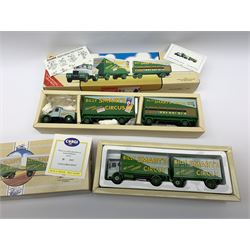 Four Corgi limited edition Billy Smart's Circus vehicles - 97300 Bedford Articulated Truck; 97891 AEC Mercury Truck & Trailer; 97897 Scammell Highwayman & Trailers; and CC02001 Premium Edition Mini Van; together with 97893 AEC Mercury Truck & Trailer for J. Ayers and 97889 AEC Cage Truck & Trailer for Chipperfields, all mint and boxed with certificate (6)
