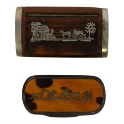 19th century pressed horn snuff box, of oblong form, the hinged tortoiseshell veneered cov...