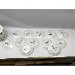 Royal Copenhagen tea and dinner service for twelve place settings, decorated in the Mega Blue Fluted pattern, pattern number 622, comprising dinner plates, salad plates, bowls with pierced rim, smaller bowls, tea cups, and saucers, dinner plates D27.5cm, salad plates D22cm